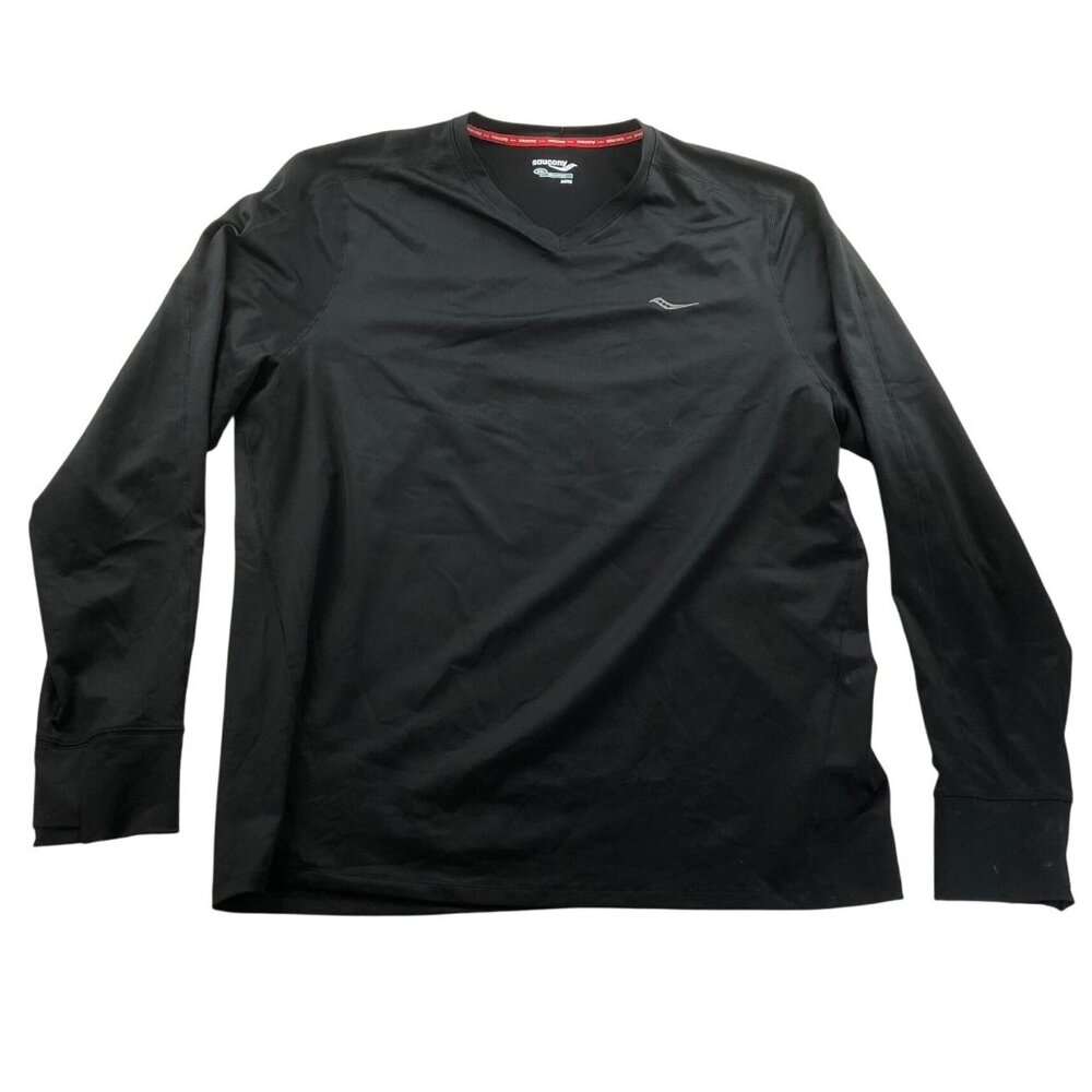 Saucony Mens Activewear Top XXL Black Long Sleeve T-Shirt V-Neck Casual Top